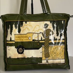 Harrods Green PVC Coated Cotton England Minky delivery truck 1920’s design